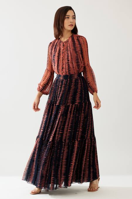 Shop_Koai_Pink Chiffon V-neck Carnival Print Blouson Top _Online_at_Aza_Fashions