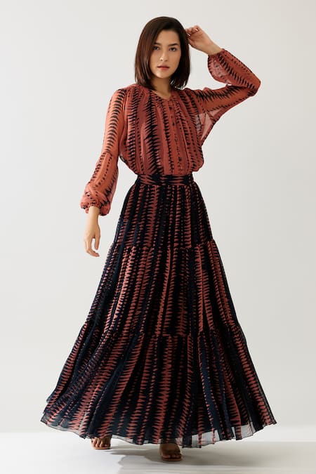 Koai_Pink Chiffon Carnival Print Tiered Maxi Skirt _at_Aza_Fashions
