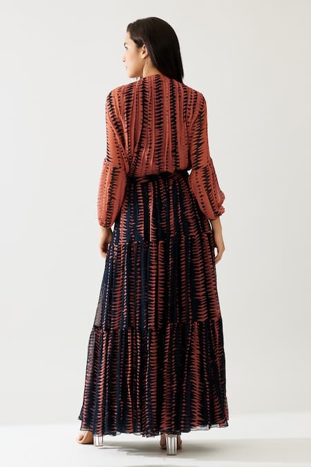 Shop_Koai_Pink Chiffon Carnival Print Tiered Maxi Skirt _at_Aza_Fashions