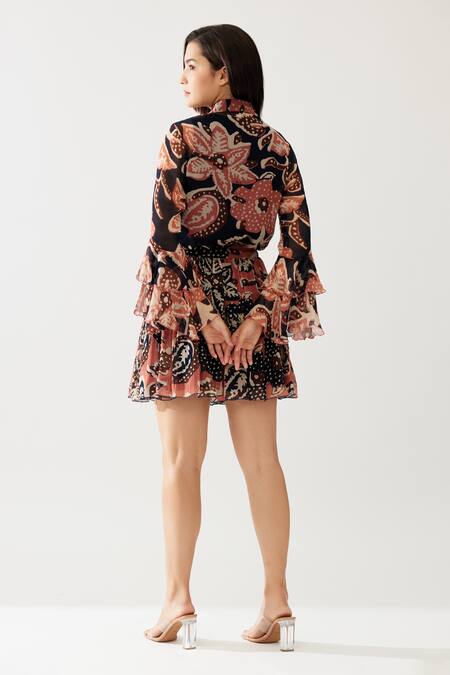 Shop_Koai_Pink Chiffon Ruffles Collared Retro Flora Print Frilly Shirt _at_Aza_Fashions