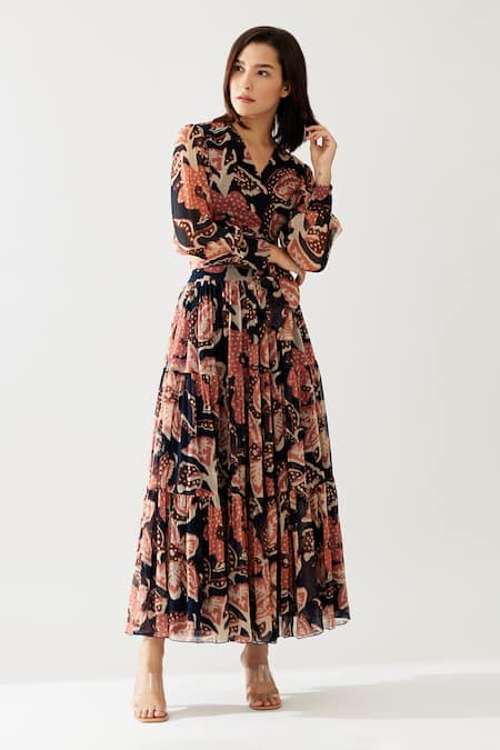 Shop_Koai_Pink Chiffon V-neck Bloomy Print Wrap Crop Top _Online_at_Aza_Fashions