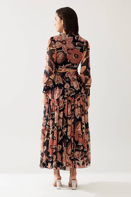 Shop_Koai_Pink Chiffon V-neck Bloomy Print Wrap Crop Top _at_Aza_Fashions