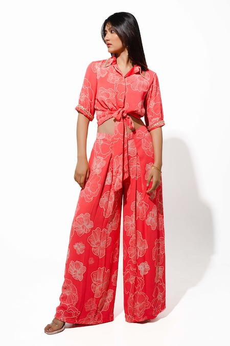 Megha Pitti Floral Print Front Tie Shirt With Pant 