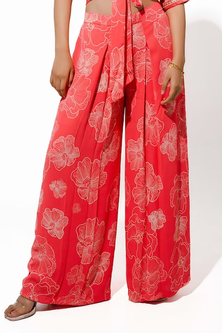Megha Pitti_Coral Bamboo Sequins, Beads Print Shirt And Pant Set _Online_at_Aza_Fashions