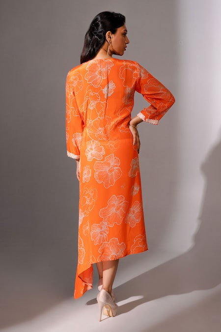 Megha Pitti Asymmetric Floral Print Dress 