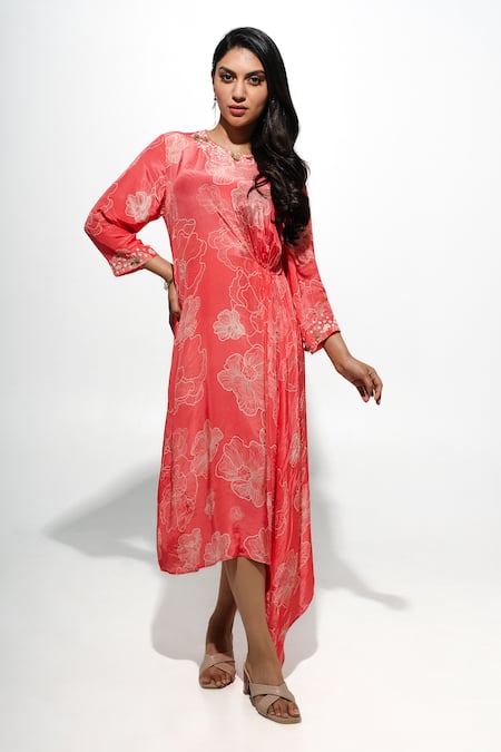 Megha Pitti Floral Print Asymmetric Dress 