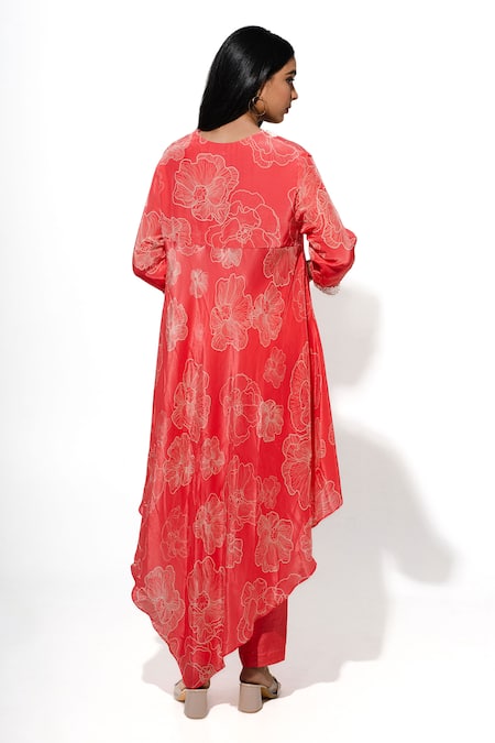 Megha Pitti Asymmetric Floral Blossom Print Kurta With Pant 