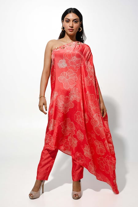 Megha Pitti Floral Print Asymmetric Tunic With Pant 