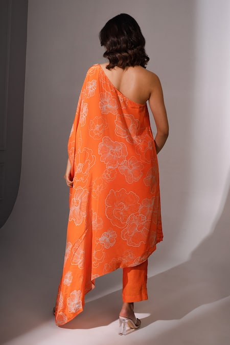Megha Pitti Flower Print Asymmetric Tunic With Pant 