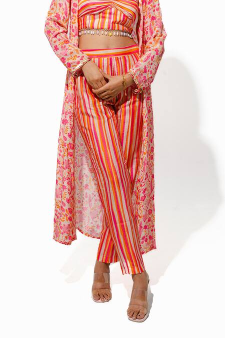 Megha Pitti Orange Bamboo Open , Scoop Floral Bloom Print Jacket Pant Set Online at Aza Fashions Megha Pitti_Orange Bamboo Open , Scoop Floral Bloom Print Jacket Pant Set _Online_at_Aza_Fashions