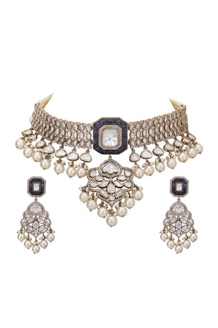 Auraa Trends_Green Beads, Diamonds Kundan Embellished Pendant Necklace Set_Online_at_Aza_Fashions