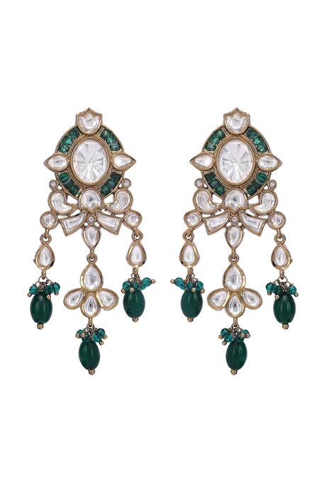 Buy_Auraa Trends_Green Beads, Diamonds Kundan Embellished Pendant Choker Set 