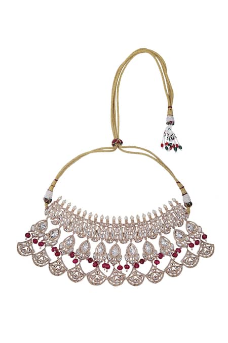 Auraa Trends_Pink Stones, Beads Embellished Choker Set _at_Aza_Fashions