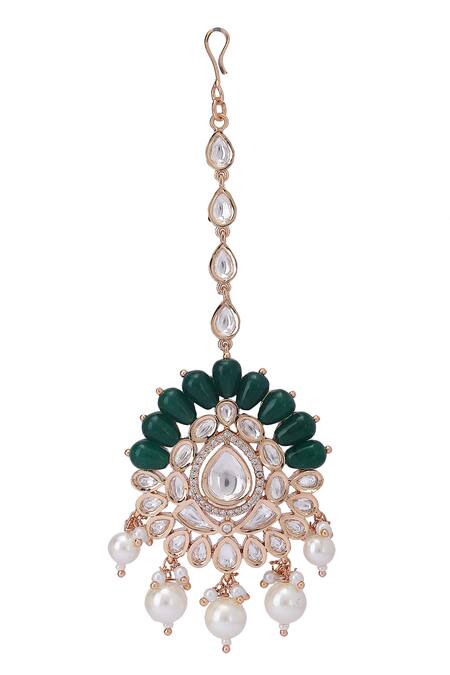 Buy_Auraa Trends_Green Stones, Zari Embellished Necklace Set 