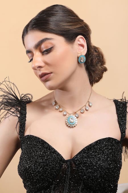 Auraa Trends Blue Stone Embellished Necklace Set 