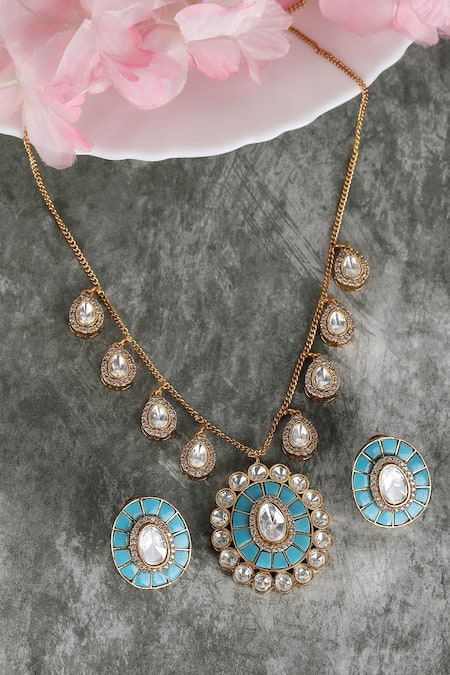 Auraa Trends Blue Stone Embellished Necklace Set 