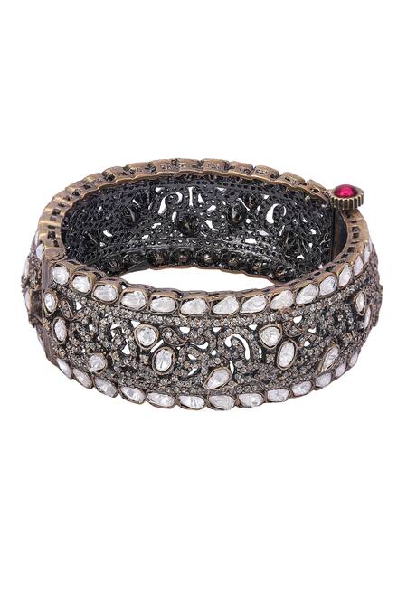 Shop_Auraa Trends_Black Diamonds, Stones Kundan Studded Bangle - Single Pc _Online_at_Aza_Fashions