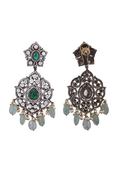 Buy_Auraa Trends_Green Beads, Zari, Diamonds American Pendant Necklace Set 