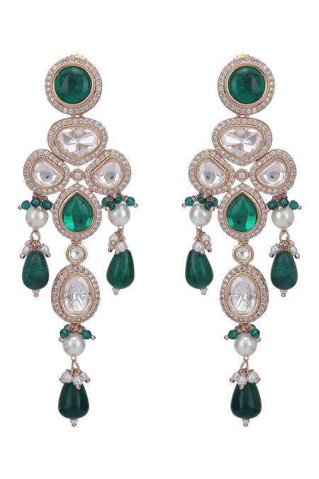 Buy_Auraa Trends_Green Beads, Diamonds Tear Drop Carved Choker Set 