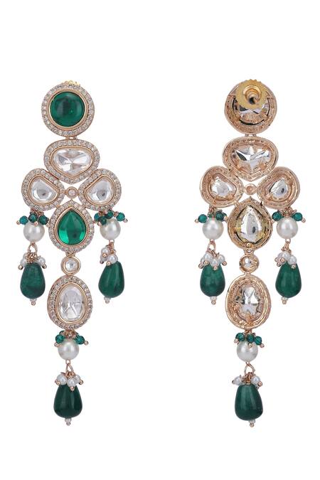 Shop_Auraa Trends_Green Beads, Diamonds Tear Drop Carved Choker Set 