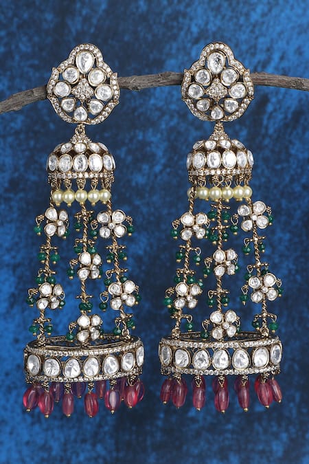 Auraa Trends_Pink Kundan Embellished Jhumkas _Online_at_Aza_Fashions
