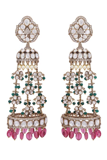 Buy_Auraa Trends_Pink Kundan Embellished Jhumkas _Online_at_Aza_Fashions