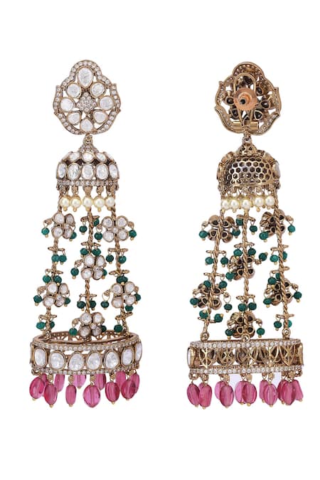 Shop_Auraa Trends_Pink Kundan Embellished Jhumkas _Online_at_Aza_Fashions