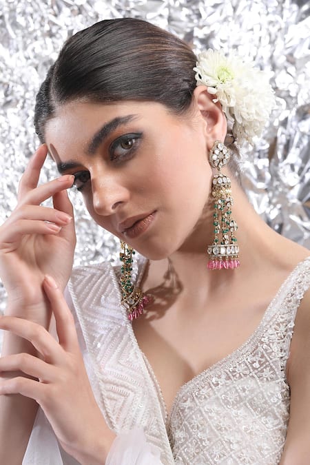 Buy_Auraa Trends_Pink Kundan Embellished Jhumkas 