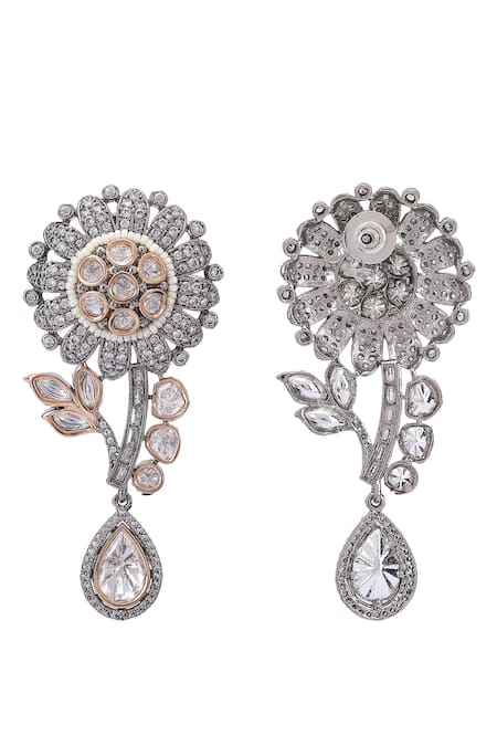 Buy_Auraa Trends_White Stones Floral Carved Pendant Necklace Set 