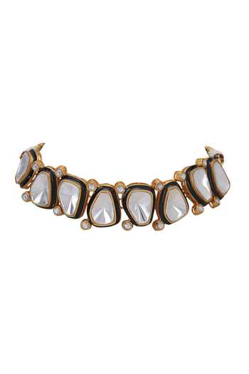 Shop_Auraa Trends_Black Diamonds, Stones Geometric Carved Choker Set _Online_at_Aza_Fashions