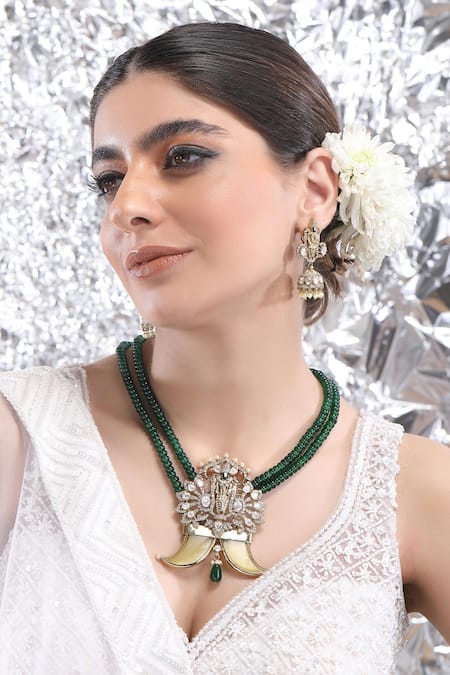 Auraa Trends Lord Tirupati Carved Pendant Necklace Set 