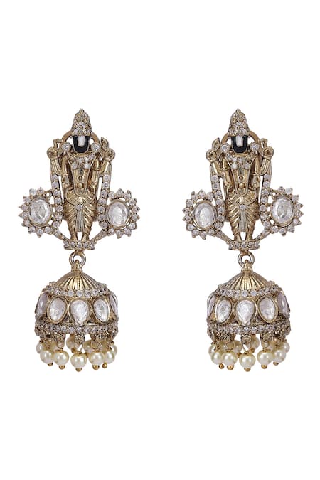 Auraa Trends_Green Stones, Beads Lord Tirupati Carved Pendant Necklace Set_at_Aza_Fashions