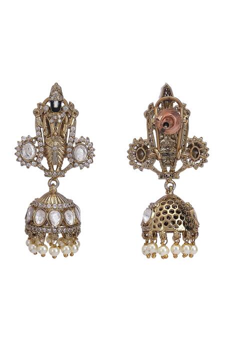 Buy_Auraa Trends_Green Stones, Beads Lord Tirupati Carved Pendant Necklace Set