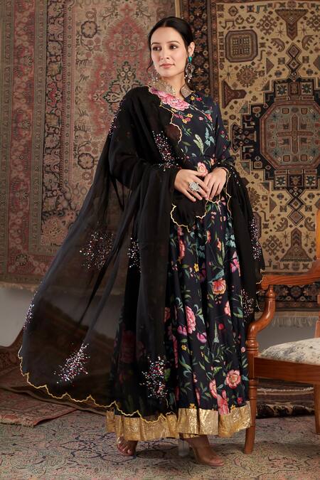 Buy Negra Elegante Black Organza, Lycra, Cotton Satin, Cotton, Silk Floral Pattern Anarkali Set Online at Aza Fashions Buy_Negra Elegante_Black Organza, Lycra, Cotton Satin, Cotton, Silk Floral Pattern Anarkali Set _Online_at_Aza_Fashions