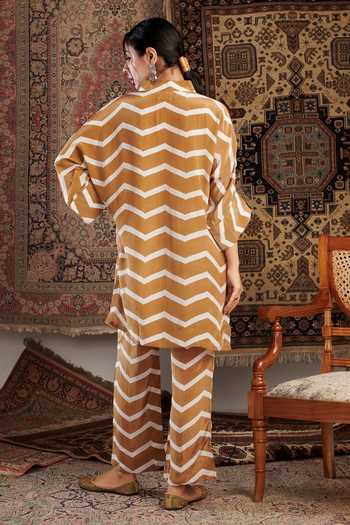 Negra Elegante Chevron Pattern Tunic With Pant Co-Ord Set 