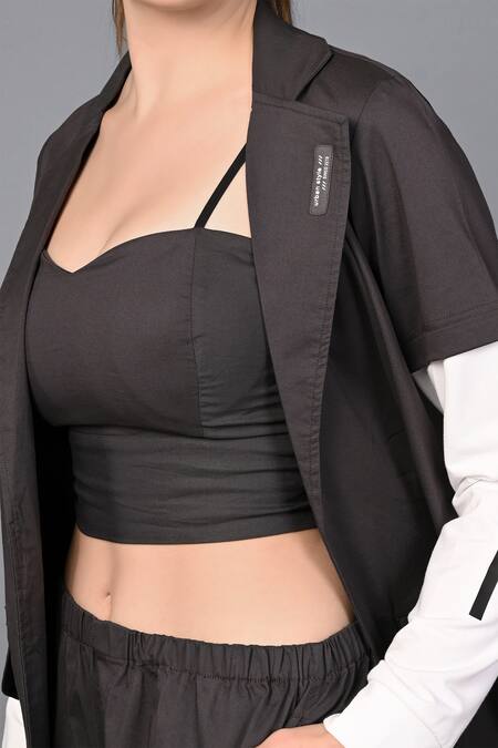 Shop_Tuna London - {Tuna Active}_Black Cotton Collared Color Block Jacket With Jogger Pant _Online_at_Aza_Fashions