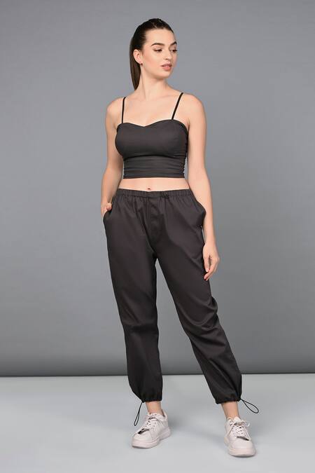 Tuna London - {Tuna Active}_Black Cotton Collared Color Block Jacket With Jogger Pant _at_Aza_Fashions