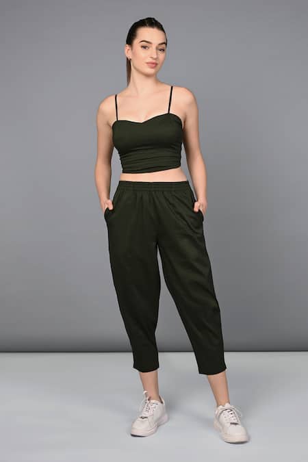 Tuna London - {Tuna Active} Green Cotton Patchwork Open , Crew Plain Jacket And Yoga Pant Set at Aza Fashions Tuna London - {Tuna Active}_Green Cotton Patchwork Open , Crew Plain Jacket And Yoga Pant Set _at_Aza_Fashions