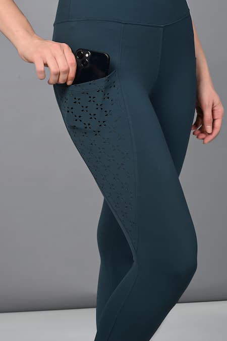 Shop_Tuna London - {Tuna Active}_Blue Round Neck Teal Mesh Top And Leggings Set _Online_at_Aza_Fashions