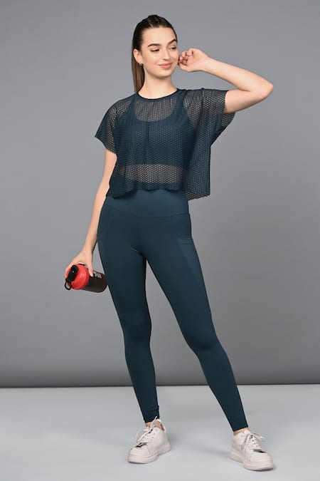 Shop_Tuna London - {Tuna Active}_Blue Round Neck Teal Mesh Top And Leggings Set 