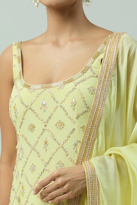 Buy_Anushka Khanna_Green Organza, Silk Beads, Gota Patti, Foil Embellished Kurta Gharara Set_Online_at_Aza_Fashions