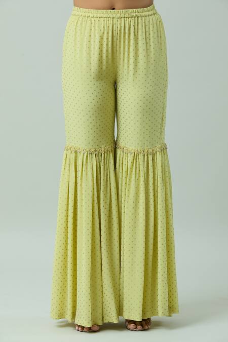 Shop_Anushka Khanna_Green Organza, Silk Beads, Gota Patti, Foil Embellished Kurta Gharara Set_Online_at_Aza_Fashions