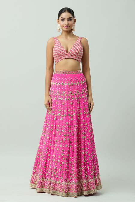 Anushka Khanna_Pink Silk, Organza Beads, Gota Patti, Crystals Embellished Bridal Lehenga Set_Online_at_Aza_Fashions