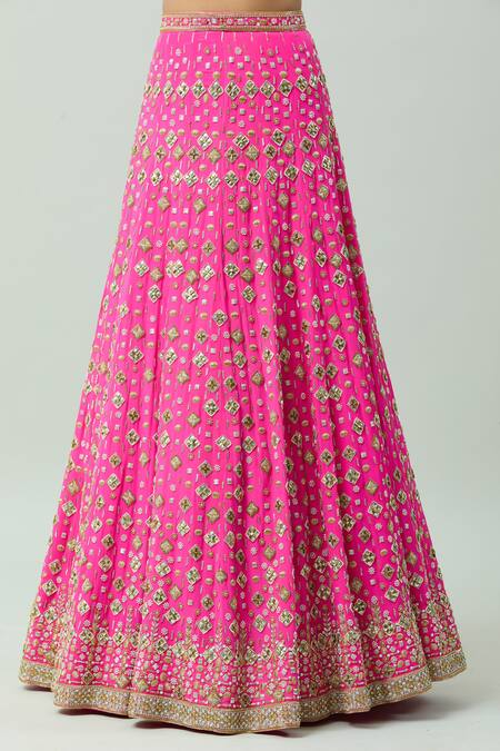 Anushka Khanna_Pink Silk, Organza Beads, Gota Patti, Crystals Embellished Bridal Lehenga Set_at_Aza_Fashions