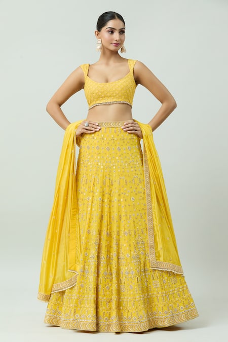 ANUSHKA KHANNA Geometric Bead Embellished Bridal Lehenga Set 