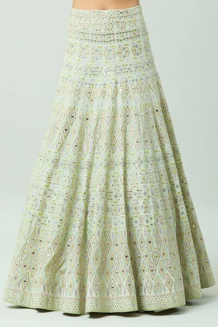 Anushka Khanna_Green Silk, Crepe, Organza Beads, Thread Mirrorwork Embellished Lehenga Set_Online_at_Aza_Fashions