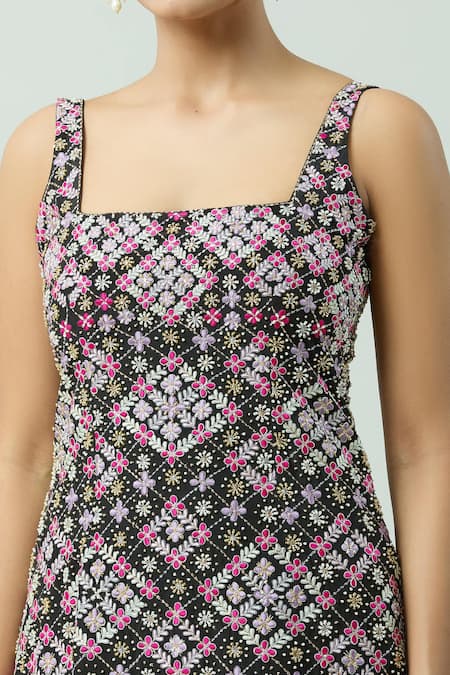 Buy_Anushka Khanna_Black Organza, Silk, Crepe Beads, Threadwork Kurta Embellished Gharara Set_Online_at_Aza_Fashions