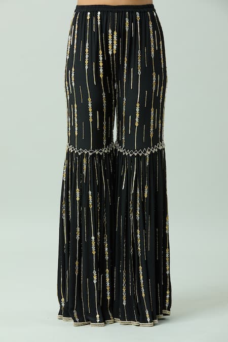 Shop_Anushka Khanna_Black Organza, Silk, Crepe Beads, Threadwork Kurta Embellished Gharara Set_Online_at_Aza_Fashions