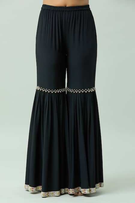 Shop_Anushka Khanna_Black Organza, Silk Sequins, Beads, Embellished Floral Jaal Kurta Gharara Set_Online_at_Aza_Fashions