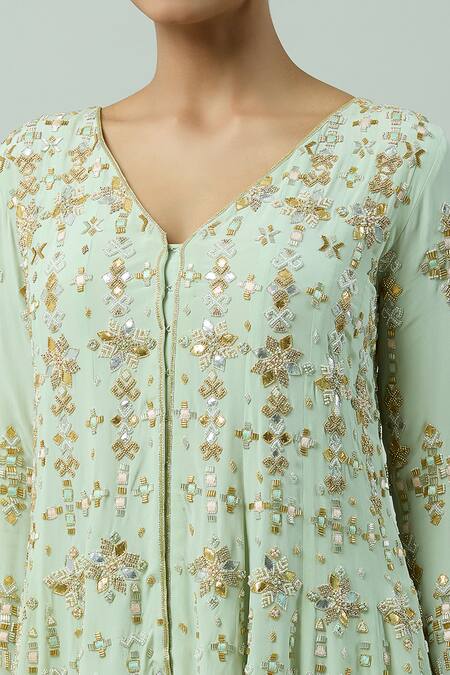 Buy_Anushka Khanna_Green Silk, Crepe Crystals, Gota Embellished High-low Kurta With Gharara_Online_at_Aza_Fashions